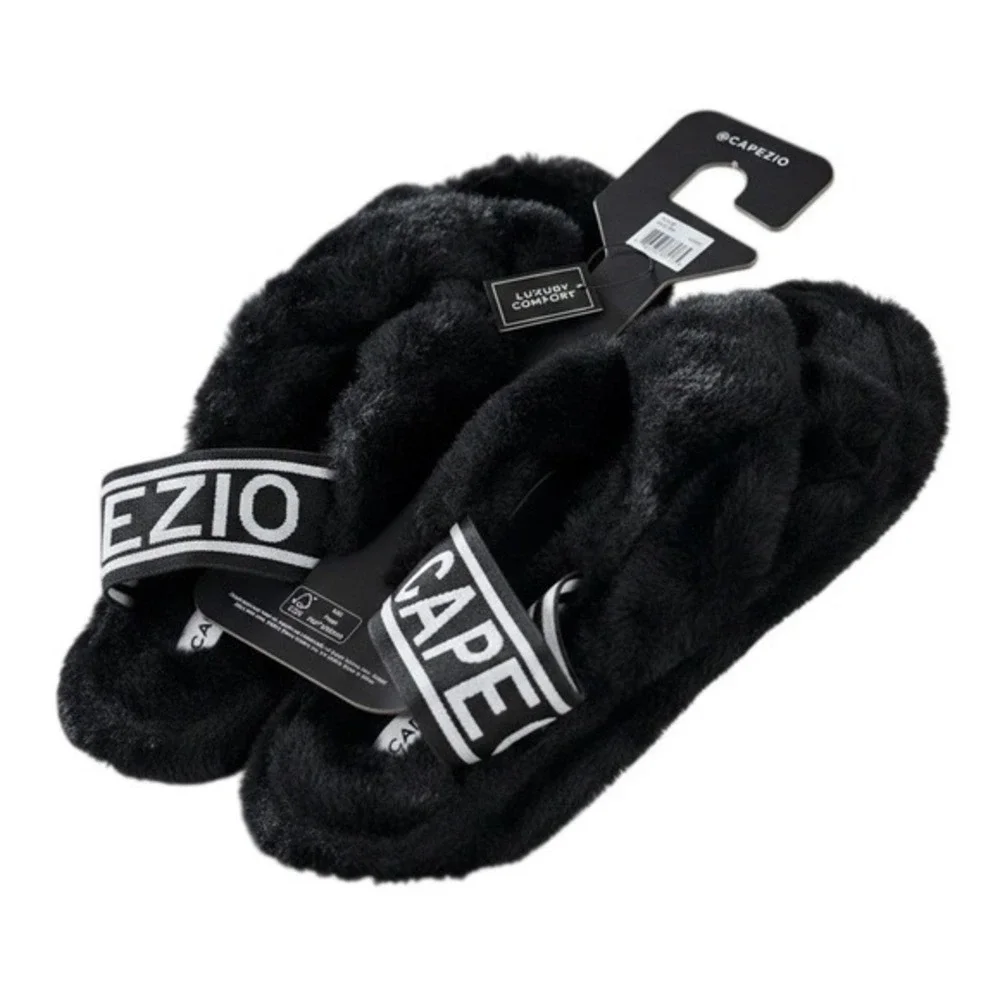 Capezio Black Faux Fur Luxury Comfort Slipper dance Slides Size adult M Fits 8